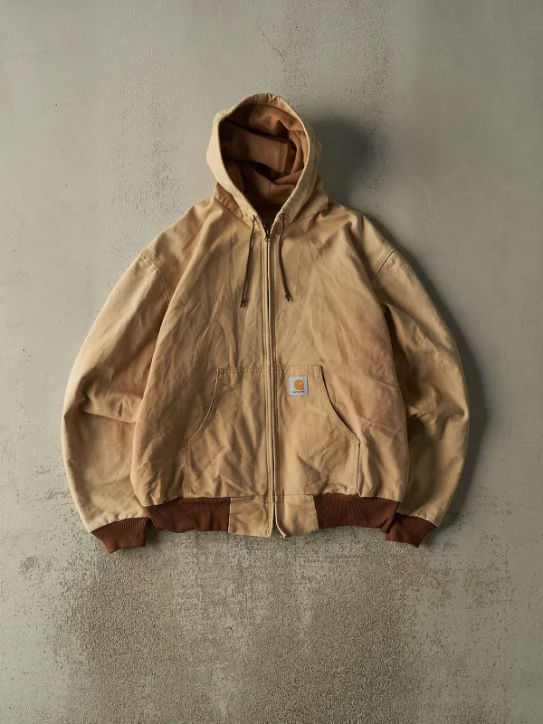 Vintage 90s Beige Carhartt Hooded Active Jacket (L) sold by Rebalance Vintage