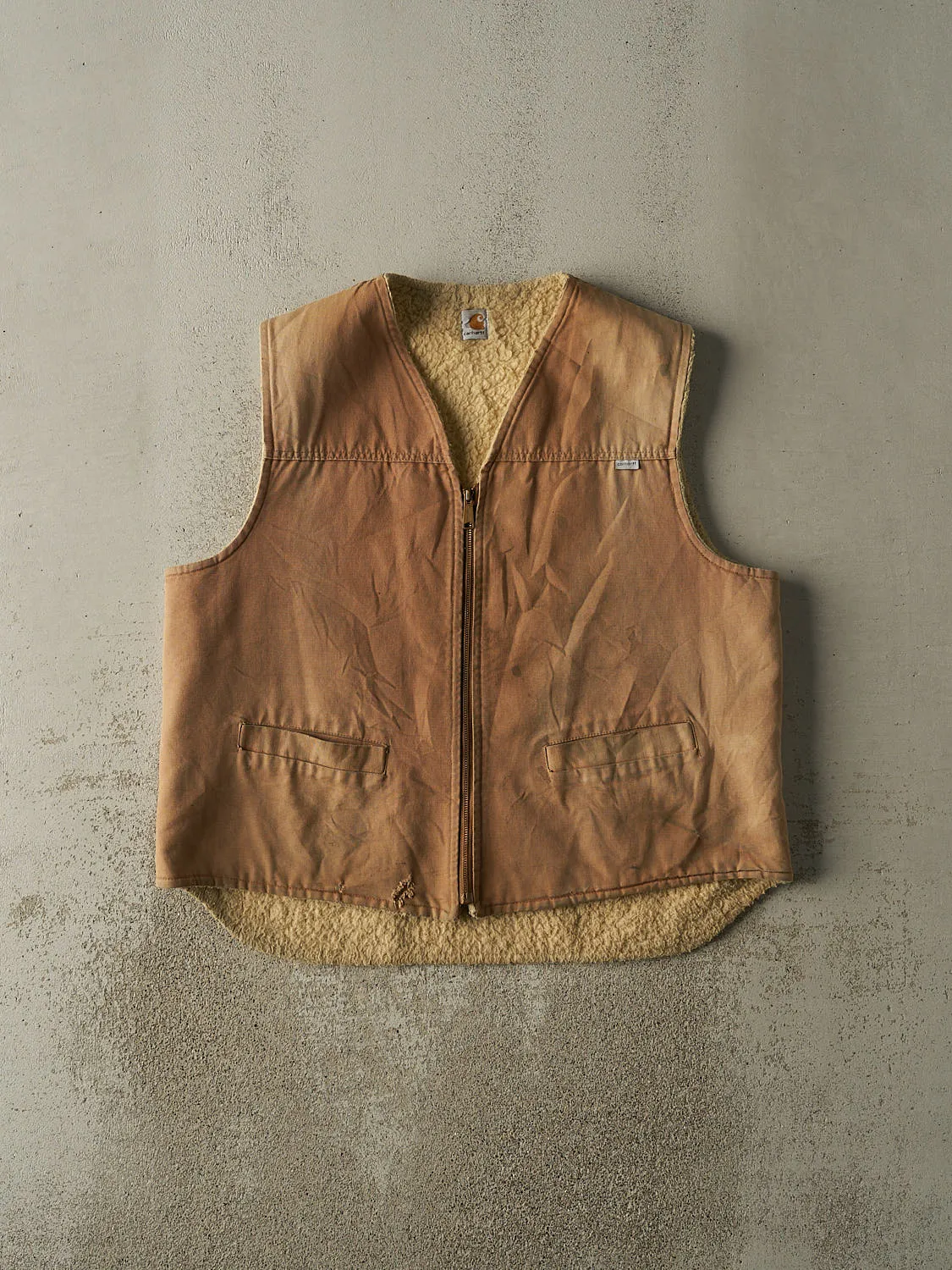 Vintage 80s Beige Carhartt Sherpa Lined Work Vest (XL/XXL) sold by Rebalance Vintage