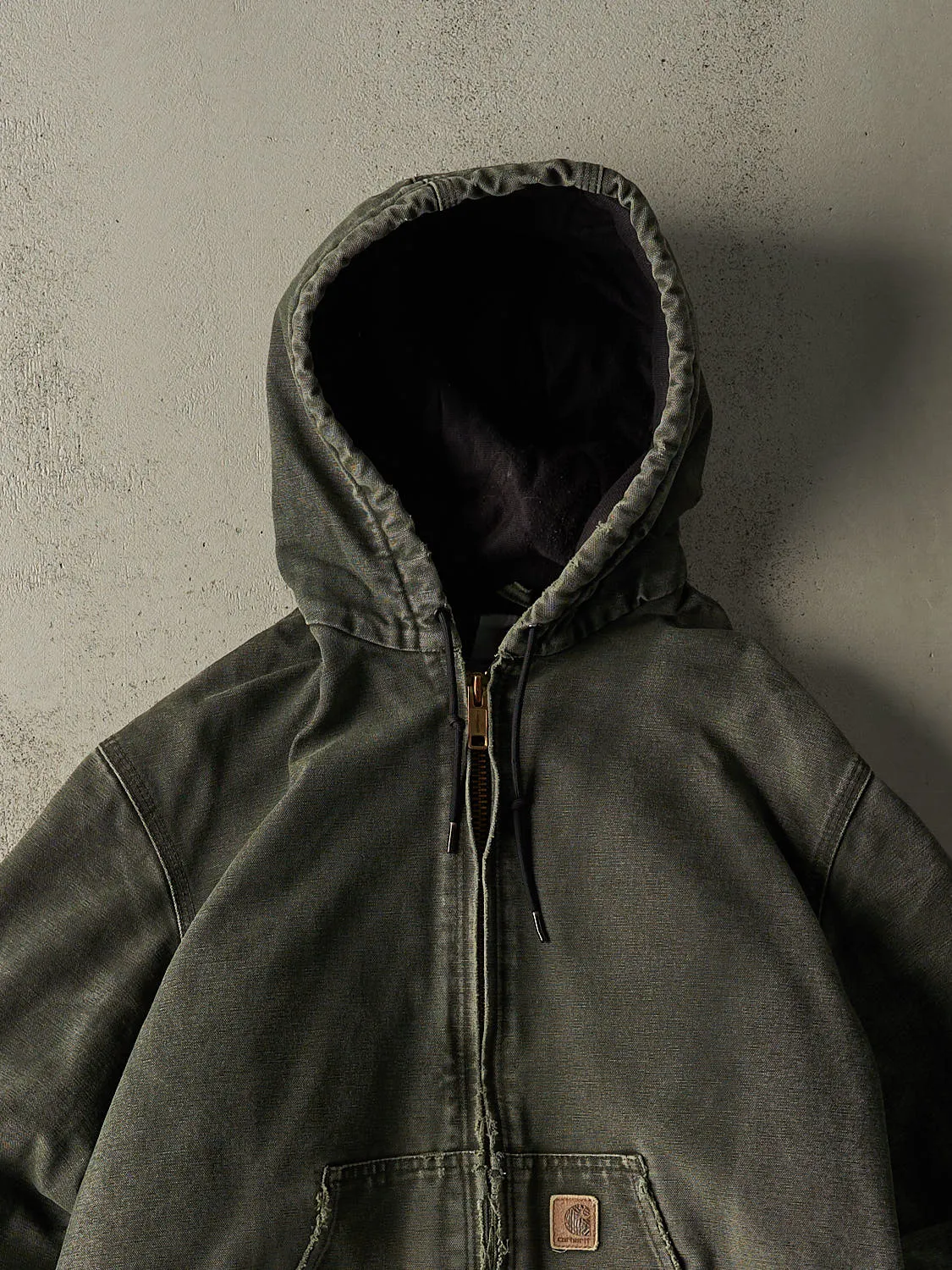 Vintage 90s Washed Green Carhartt Hooded Active Jacket (M) sold by Rebalance Vintage product image thumbnail 2