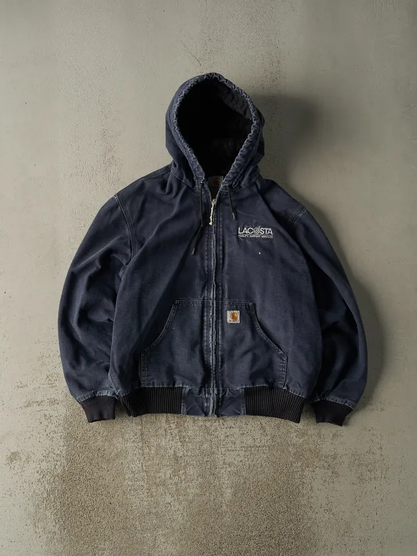 Vintage 90s Washed Blue Carhartt Embroidered Hooded Active Jacket (M) sold by Rebalance Vintage