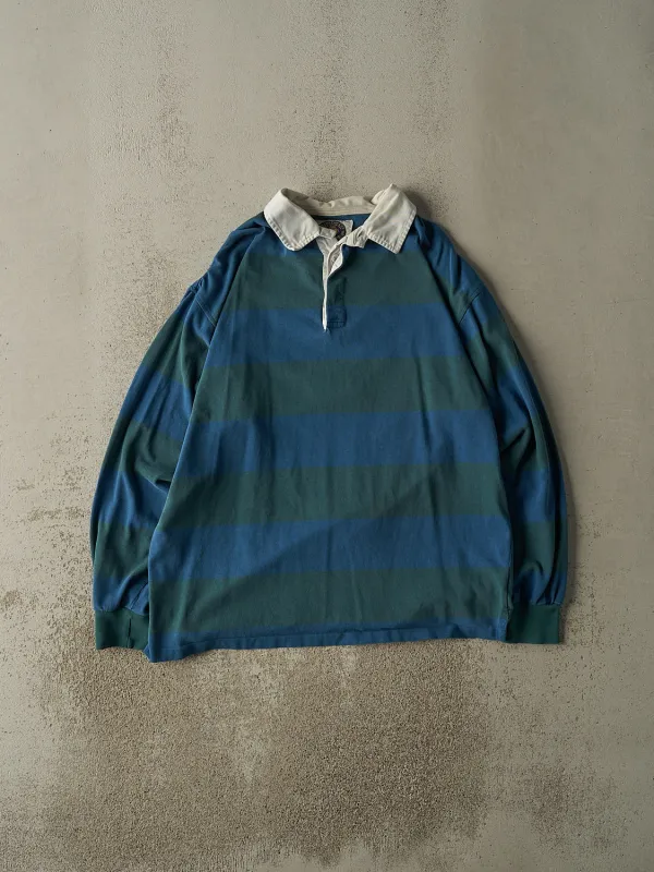 Vintage 90s Blue & Green Striped Rugby Long Sleeve (XL) sold by Rebalance Vintage