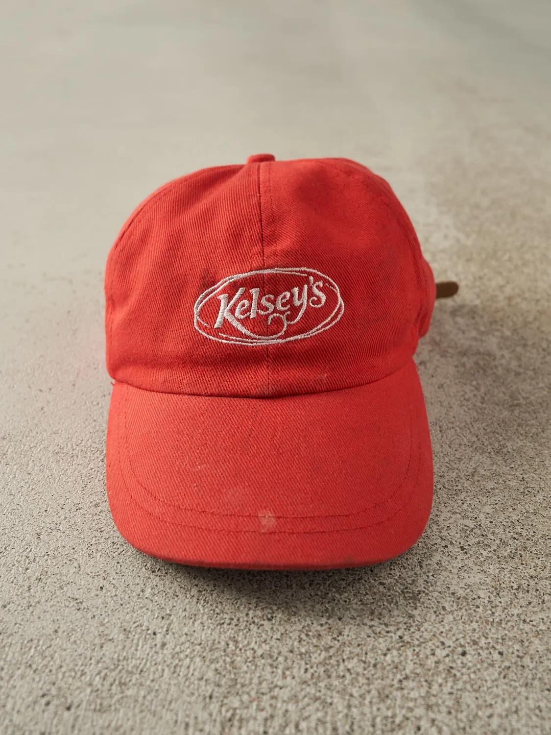 Vintage 90s Red Kelseys Embroidered Leather Strapback (O/S) sold by Rebalance Vintage
