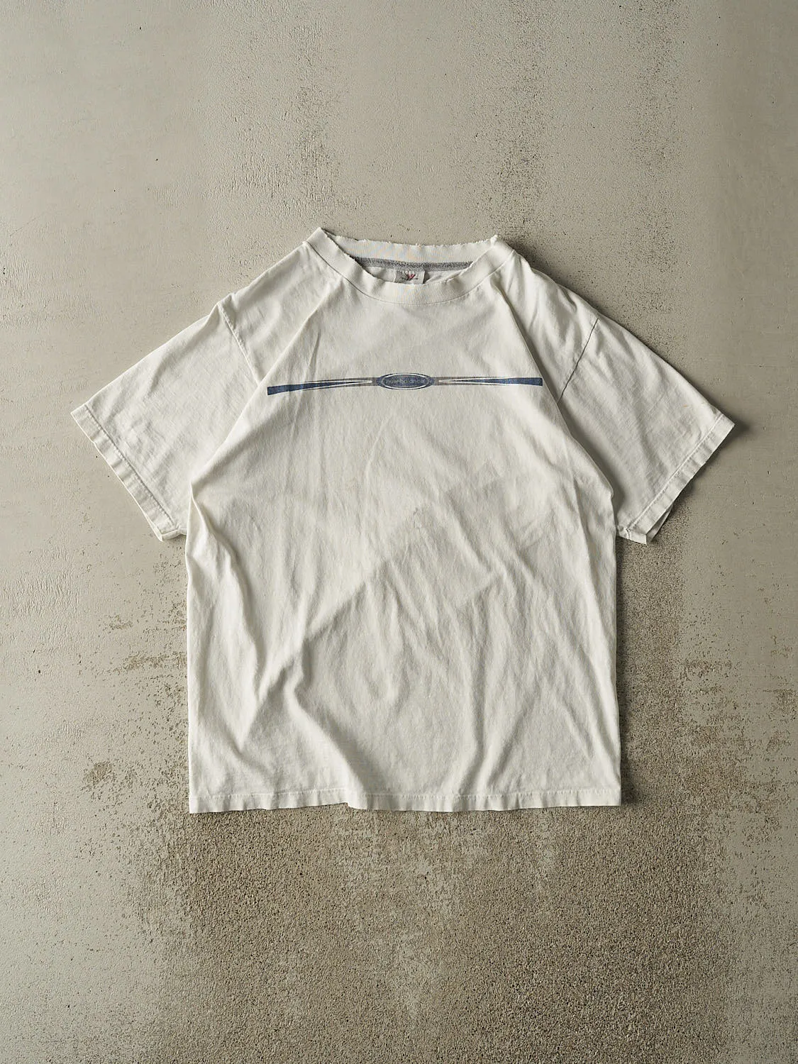 Vintage 90s White New Balance Logo Tee (L) sold by Rebalance Vintage