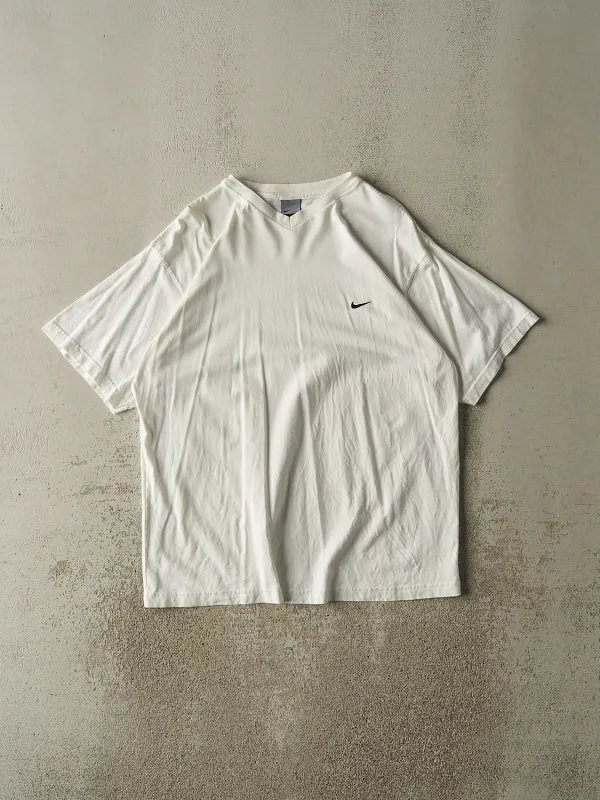 Vintage Y2K White Nike Embroidered V Neck Tee (XL) sold by Rebalance Vintage