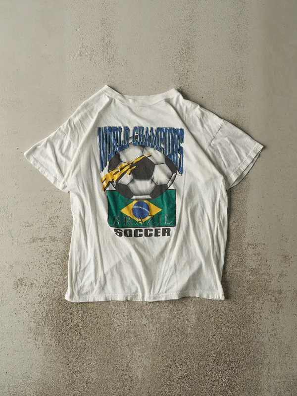 Vintage 90s White Brazil Soccer Tee (M/L) sold by Rebalance Vintage