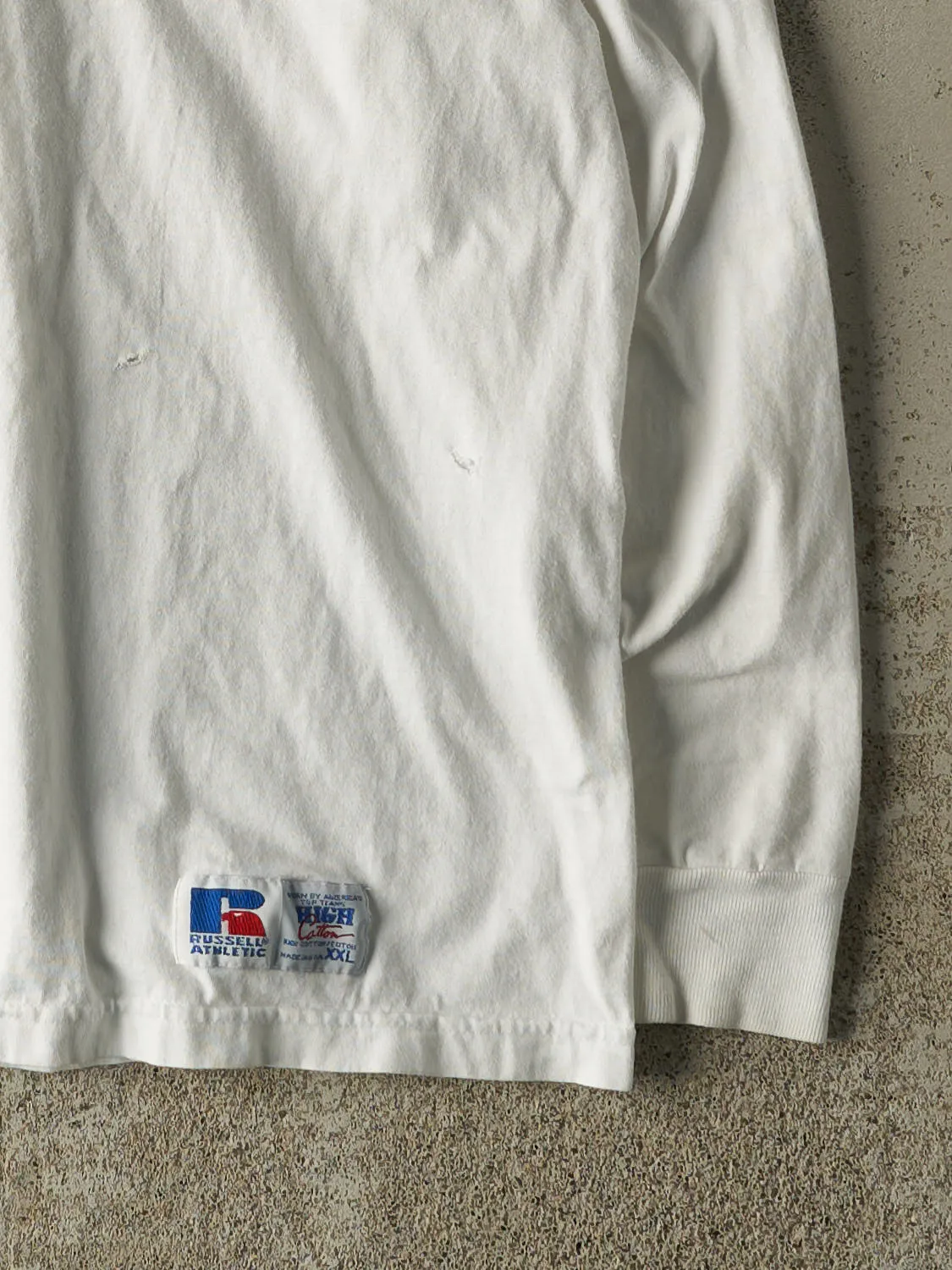 Vintage 90s White Russell Athletic Blank Long Sleeve (L/XL) sold by Rebalance Vintage product image thumbnail 4