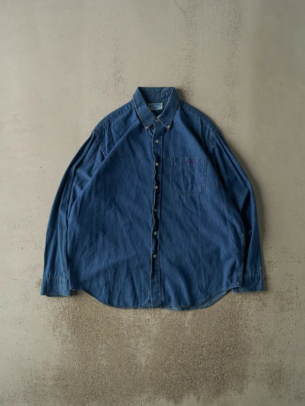 Vintage 90s Mid Wash Denim Camel Button Up Long Sleeve (XL/XXL) sold by Rebalance Vintage