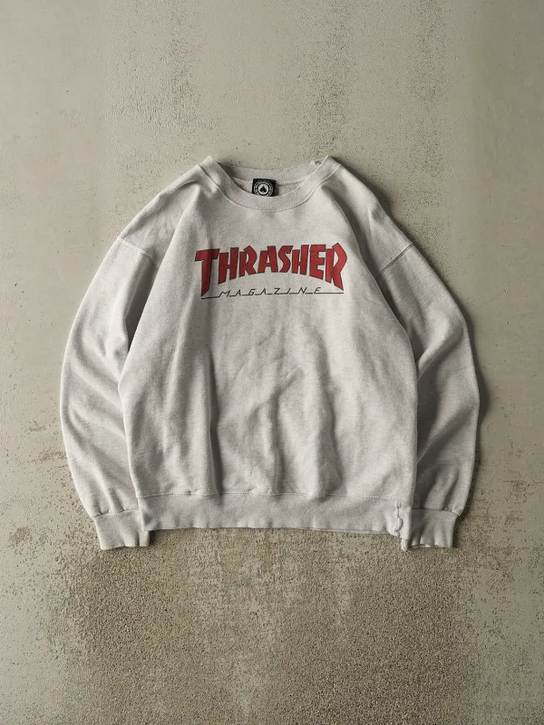 Vintage Y2K Grey Thrasher Logo Crewneck (M) sold by Rebalance Vintage