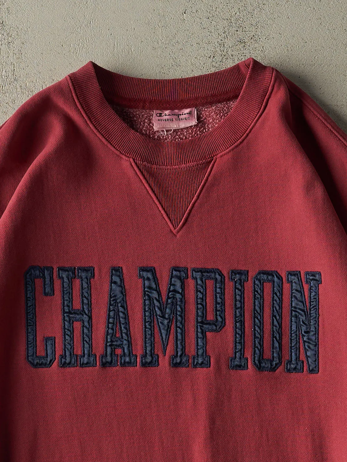 Vintage 90s Sun Faded Red Champion Embroidered Logo Crewneck (XXL/XXXL) sold by Rebalance Vintage product image thumbnail 2