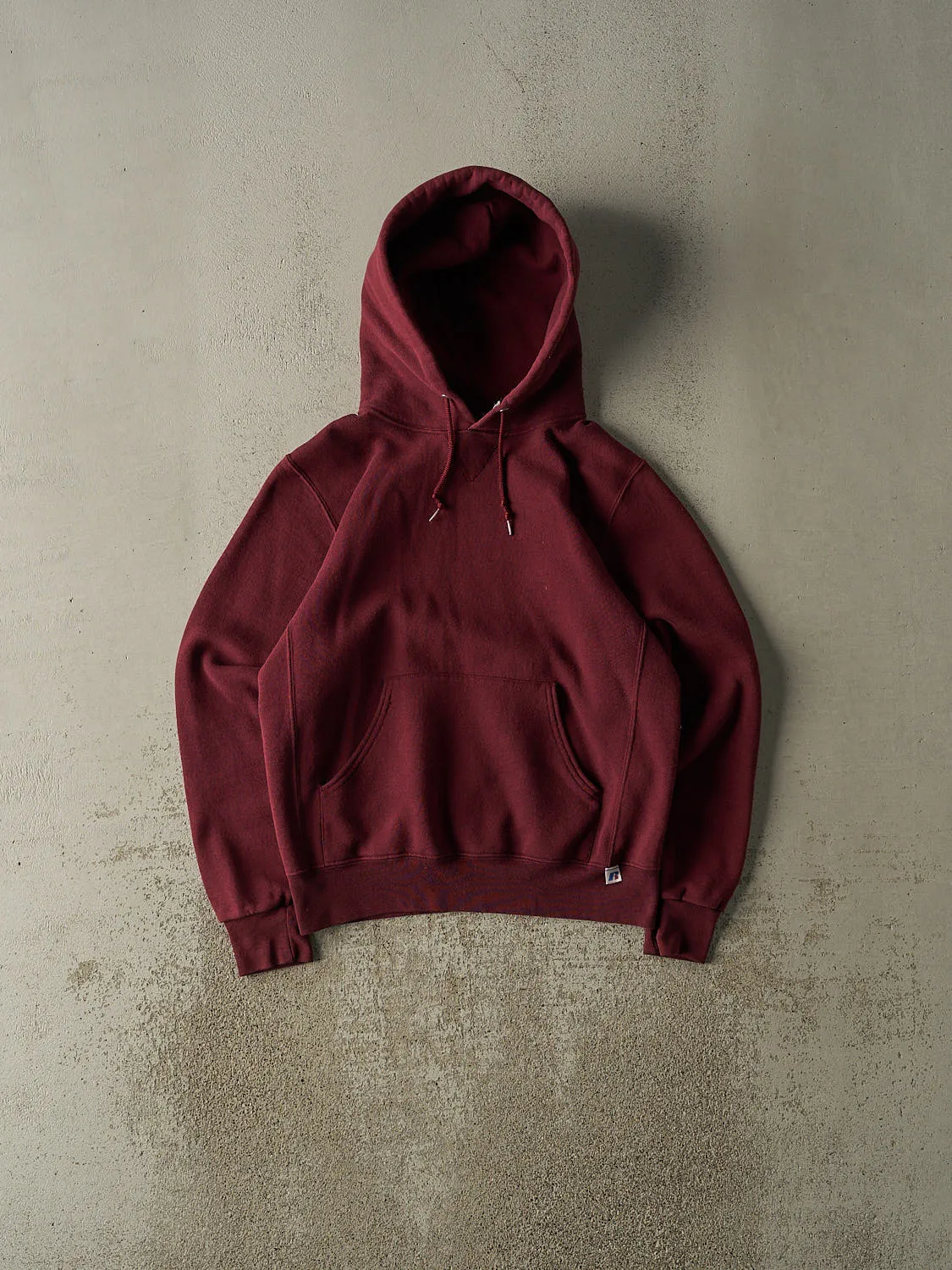 Vintage 90s Burgundy Russell Athletic Blank Hoodie (S) sold by Rebalance Vintage