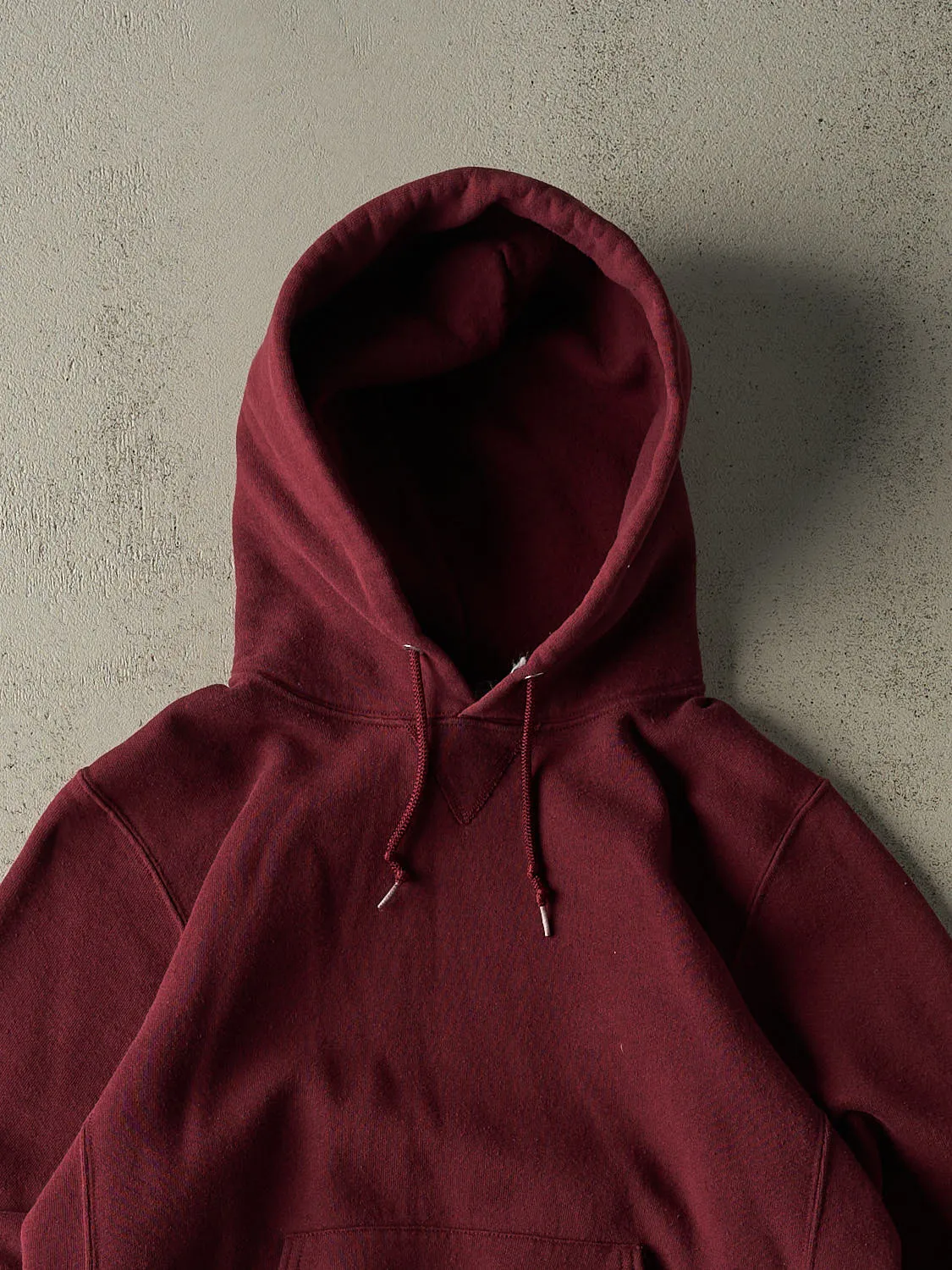 Vintage 90s Burgundy Russell Athletic Blank Hoodie (S) sold by Rebalance Vintage product image thumbnail 2