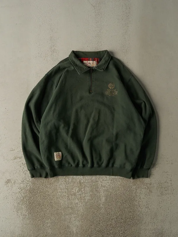 Vintage 90s Green Embroidered Lake Louise Quarter Zip Sweater (XL) sold by Rebalance Vintage