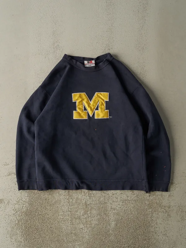Vintage 90s Navy Blue University Of Michigan Embroidered Crewneck (M/L) sold by Rebalance Vintage