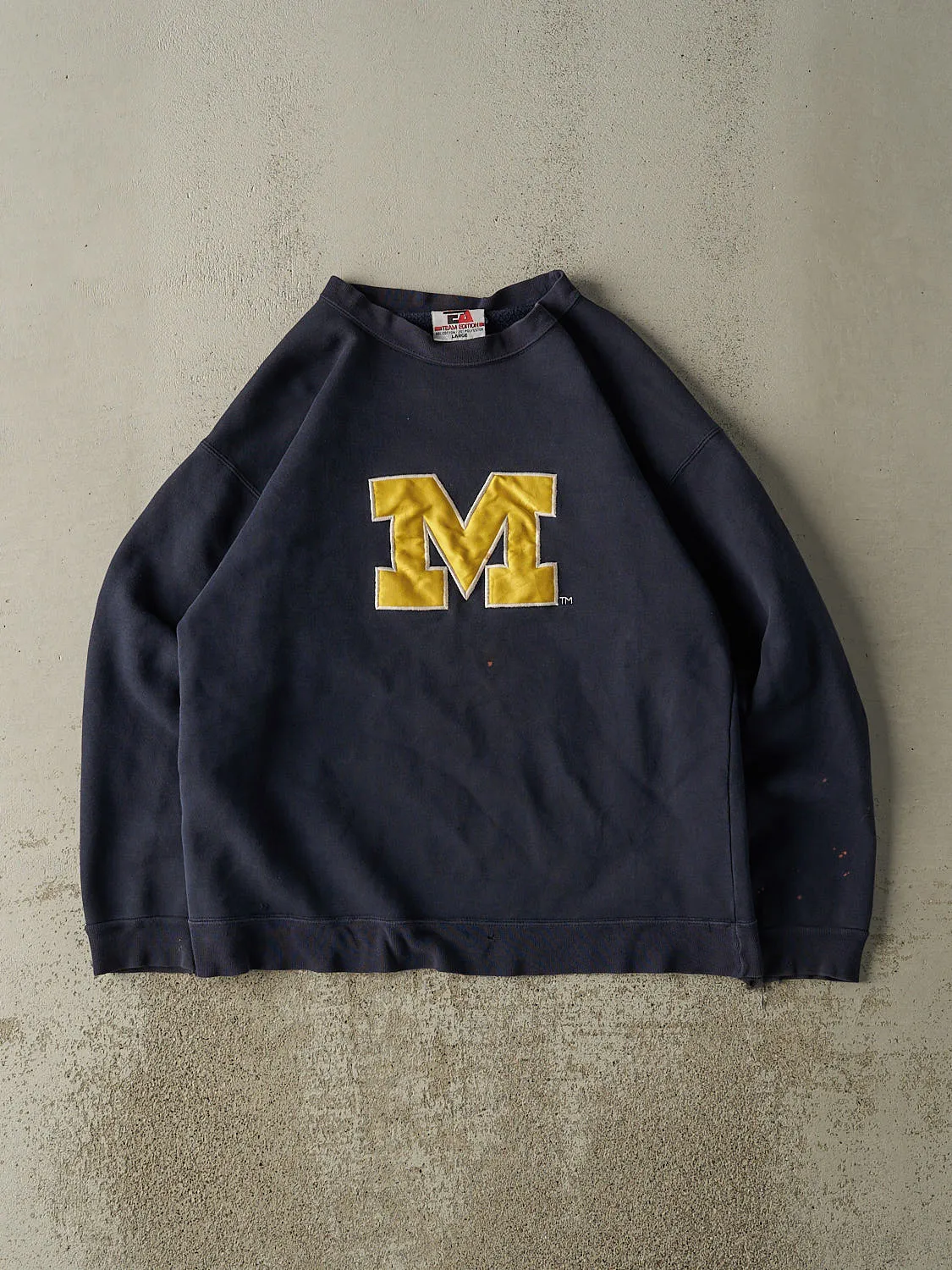 Vintage 90s Navy Blue University Of Michigan Embroidered Crewneck (M/L) sold by Rebalance Vintage