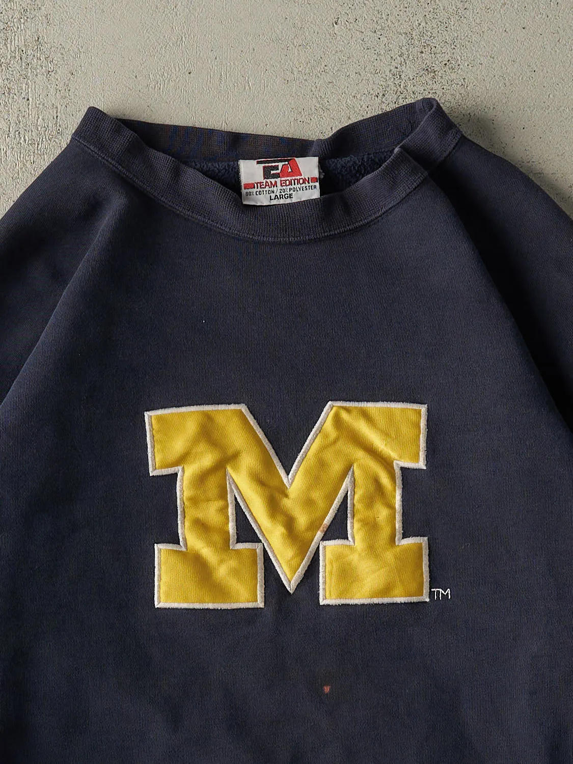Vintage 90s Navy Blue University Of Michigan Embroidered Crewneck (M/L) sold by Rebalance Vintage product image thumbnail 2