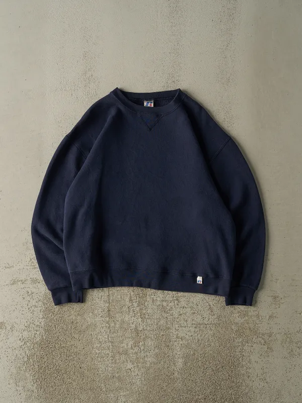 Vintage Y2K Navy Blue Russell Athletic Blank Crewneck (M) sold by Rebalance Vintage