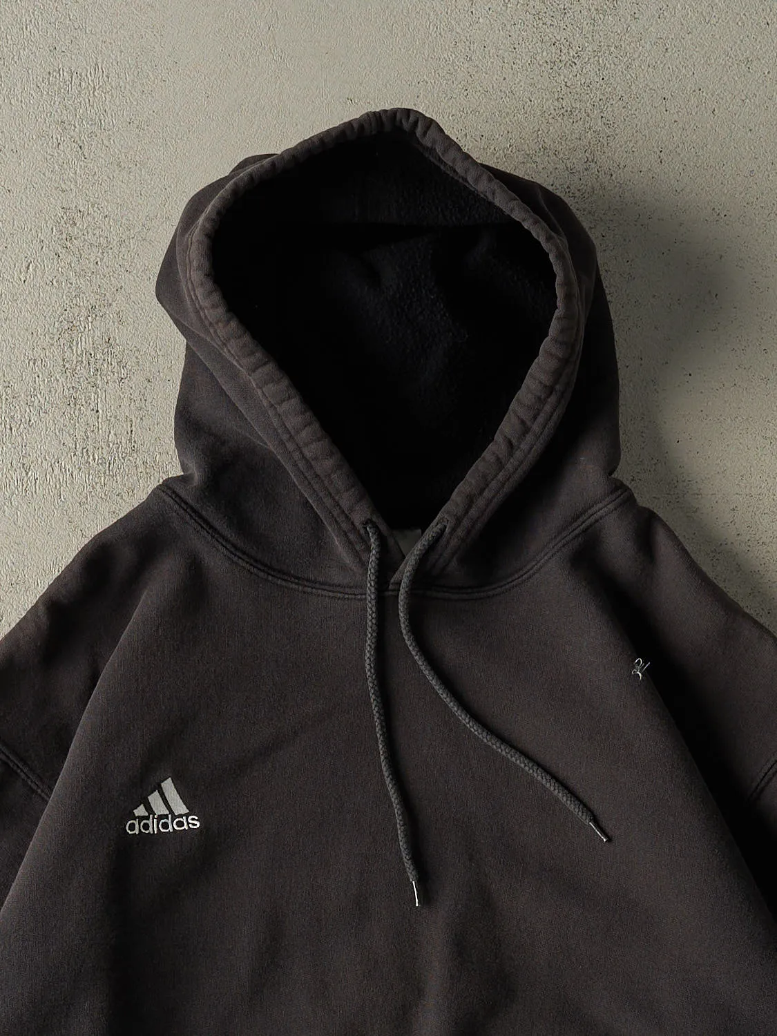 Vintage 90s Faded Black Adidas Embroidered Logo Hoodie (M) sold by Rebalance Vintage product image thumbnail 2