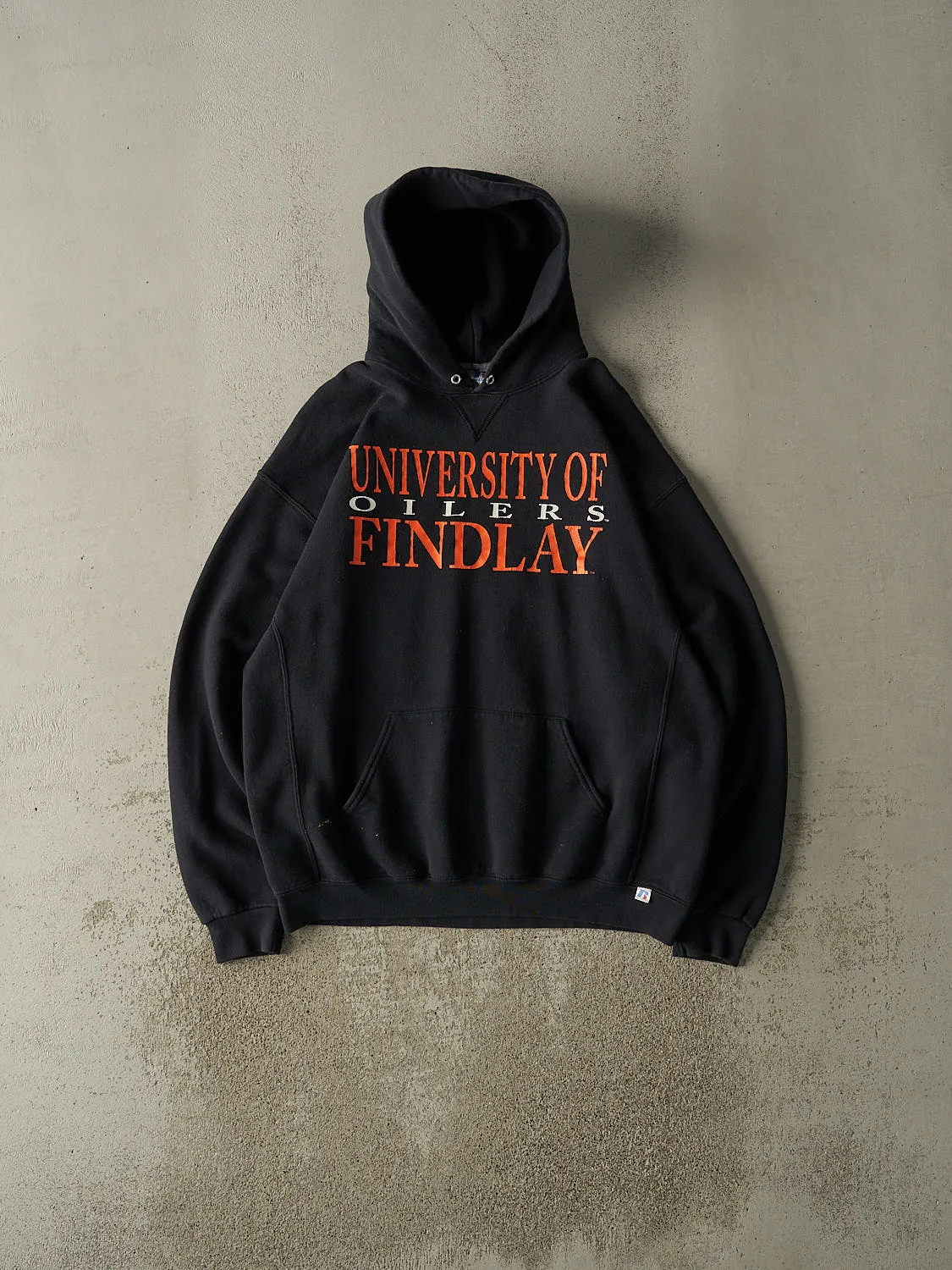 Vintage 90s Black Russell Athletic University of Findlay Hoodie (XL) sold by Rebalance Vintage