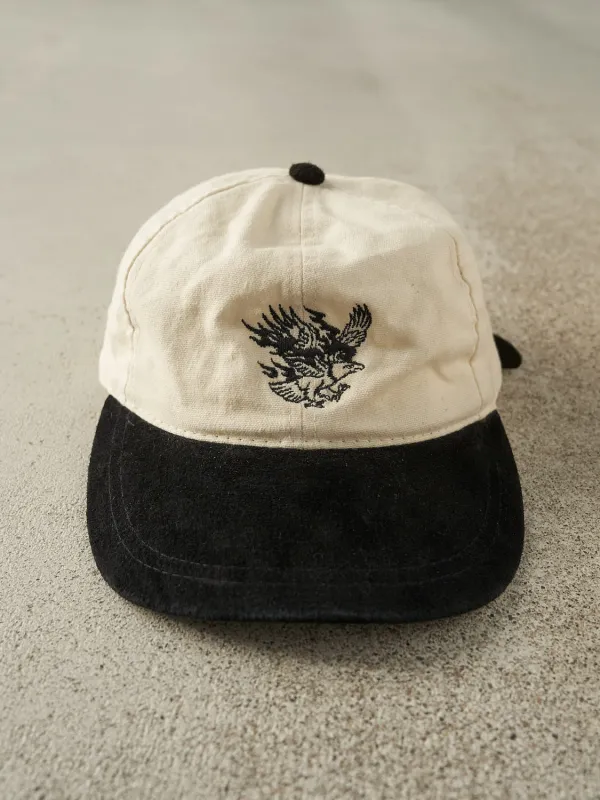 Vintage 90s White & Black Embroidered Eagle Leather Strapback (O/S) sold by Rebalance Vintage