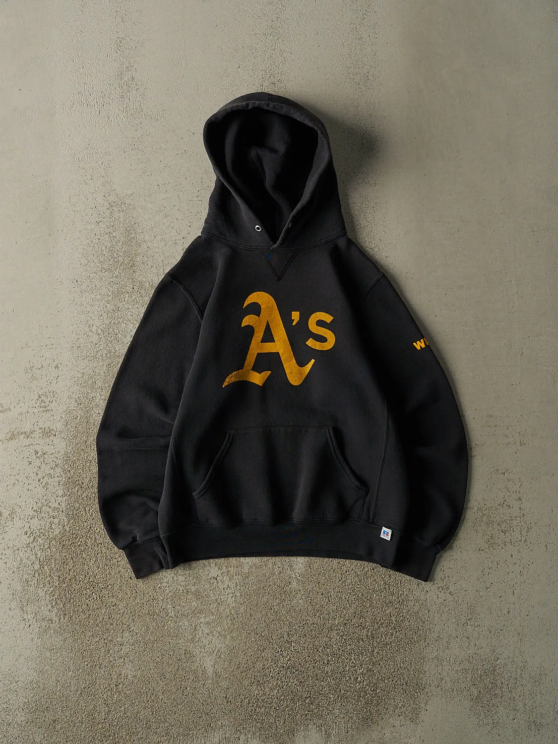 Vintage Y2K Black Russell Athletic Varsity Hoodie (XS/S) sold by Rebalance Vintage