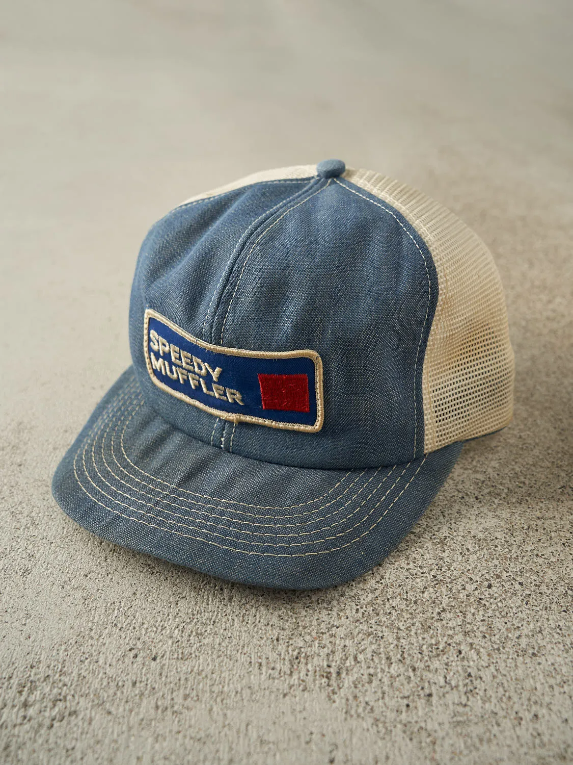 Vintage 80s Mid Wash Speedy Muffler Embroidered Trucker Hat (O/S) sold by Rebalance Vintage product image thumbnail 2