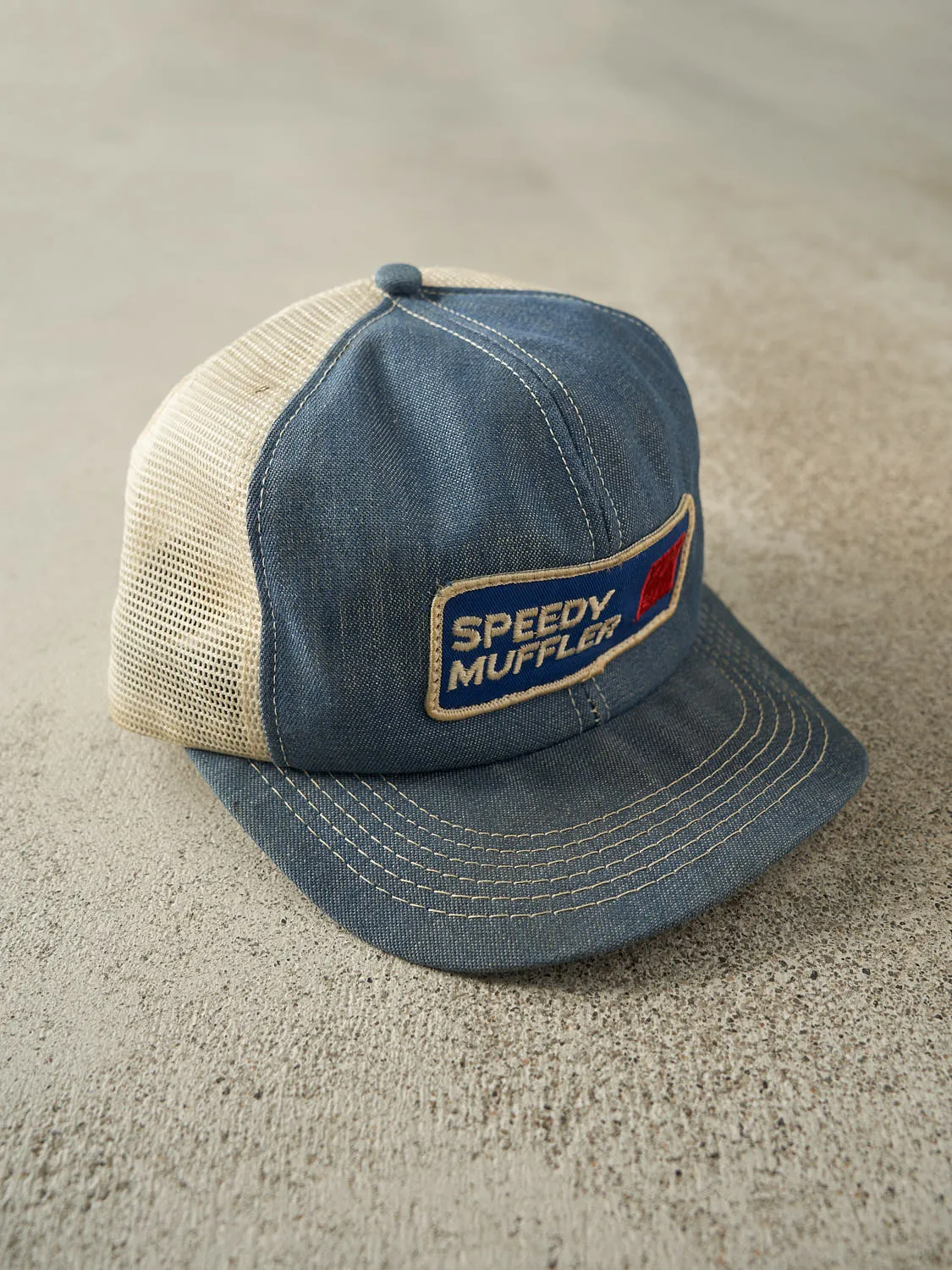 Vintage 80s Mid Wash Speedy Muffler Embroidered Trucker Hat (O/S) sold by Rebalance Vintage product image thumbnail 3