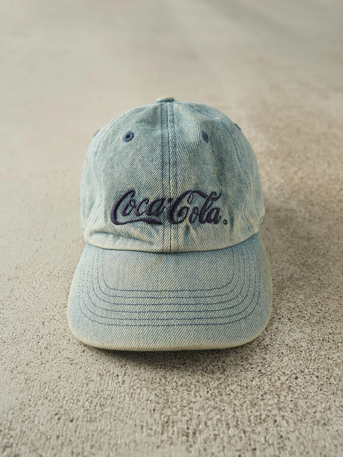 Vintage 90s Light Wash Coca-Cola Embroidered Strapback (O/S) sold by Rebalance Vintage