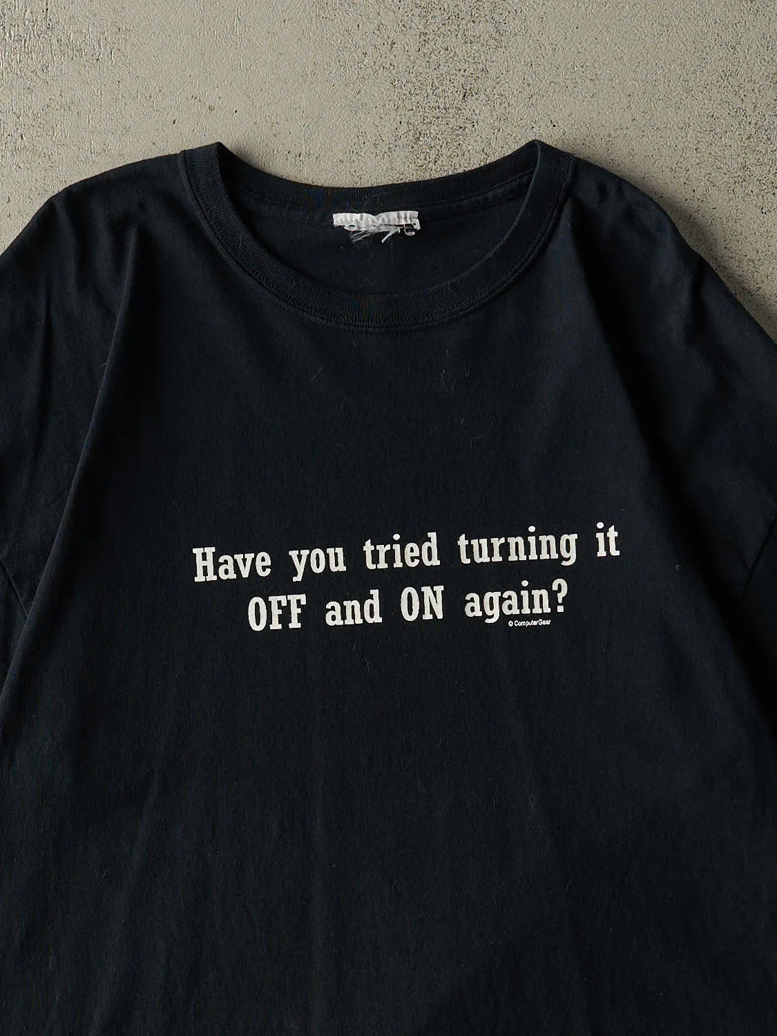 Vintage Y2K Black "Have You Tried Turning It Off" Slogan Tee (XL) sold by Rebalance Vintage product image thumbnail 2