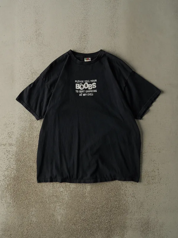 Vintage Y2K Black "Tell Your Boobs" Slogan Tee (XL) sold by Rebalance Vintage