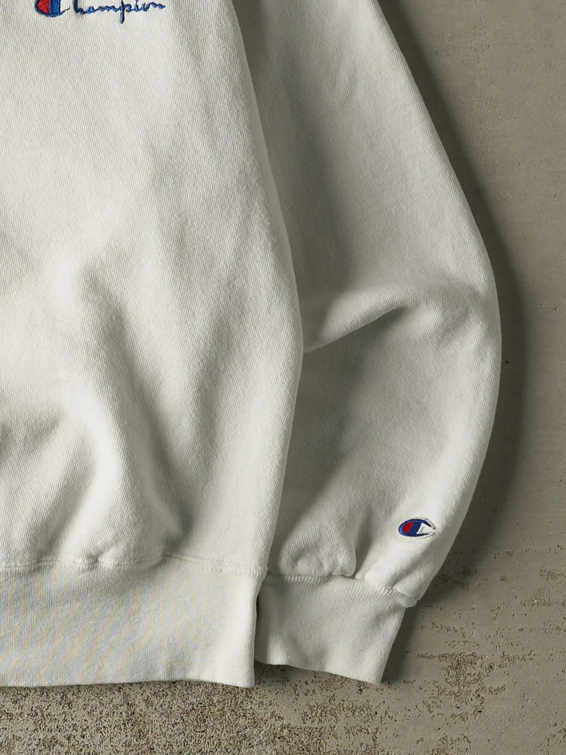 Vintage 90s White Champion Embroidered Crewneck (M) sold by Rebalance Vintage product image thumbnail 4
