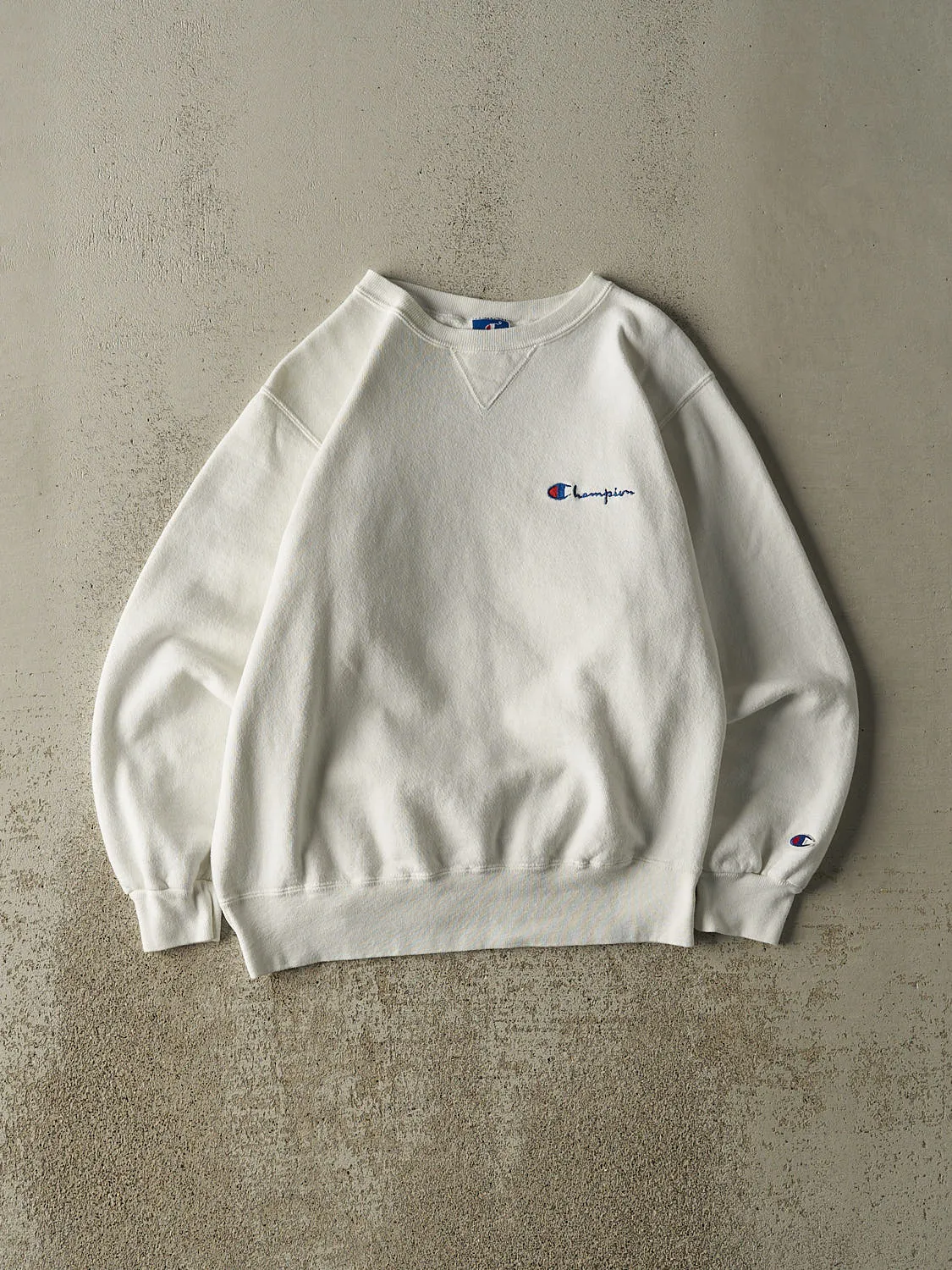Vintage 90s White Champion Embroidered Crewneck (M) sold by Rebalance Vintage