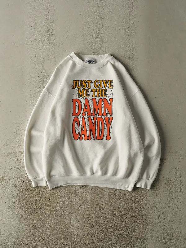 Vintage 94' White "Give Me The Damn Candy" Slogan Crewneck (XL) sold by Rebalance Vintage