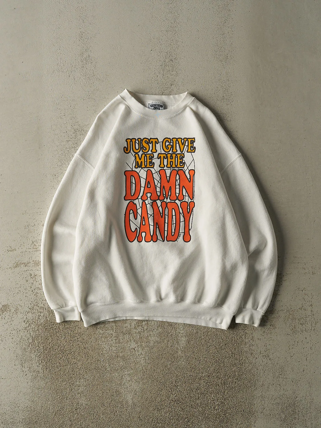 Vintage 94' White "Give Me The Damn Candy" Slogan Crewneck (XL) sold by Rebalance Vintage