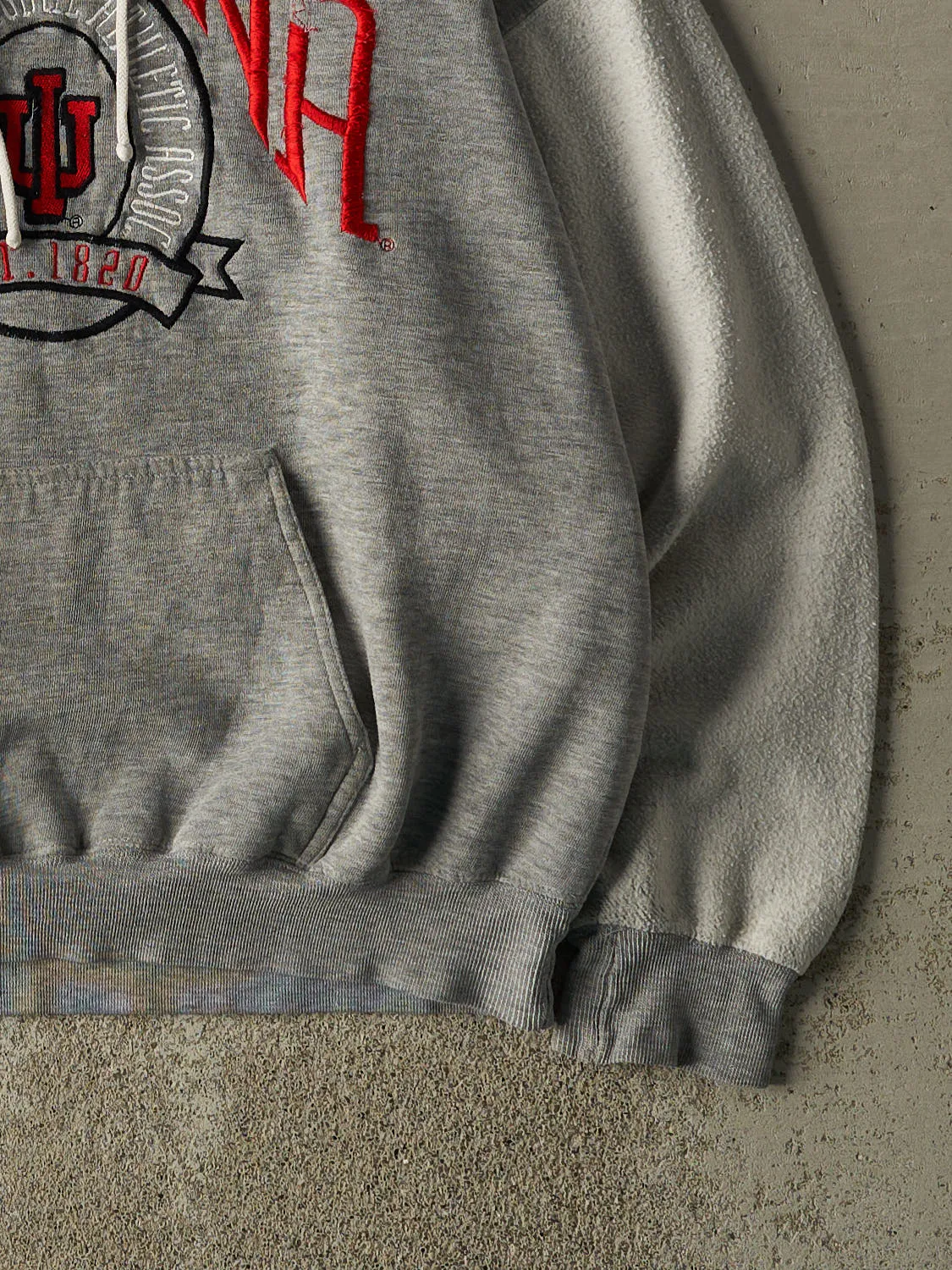 Vintage 90s Grey Indiana University Embroidered Hoodie (M) sold by Rebalance Vintage product image thumbnail 4