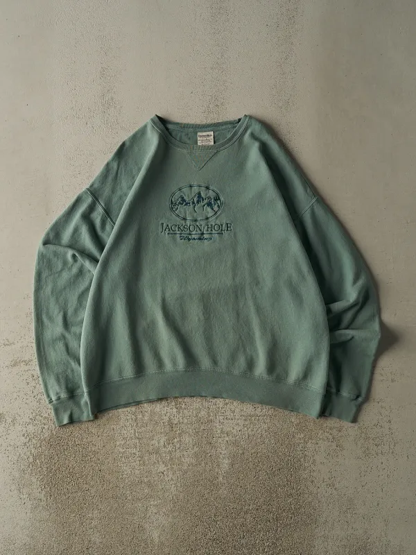 Vintage Y2K Washed Green Jackson Hole Embroidered Crewneck (L/XL) sold by Rebalance Vintage