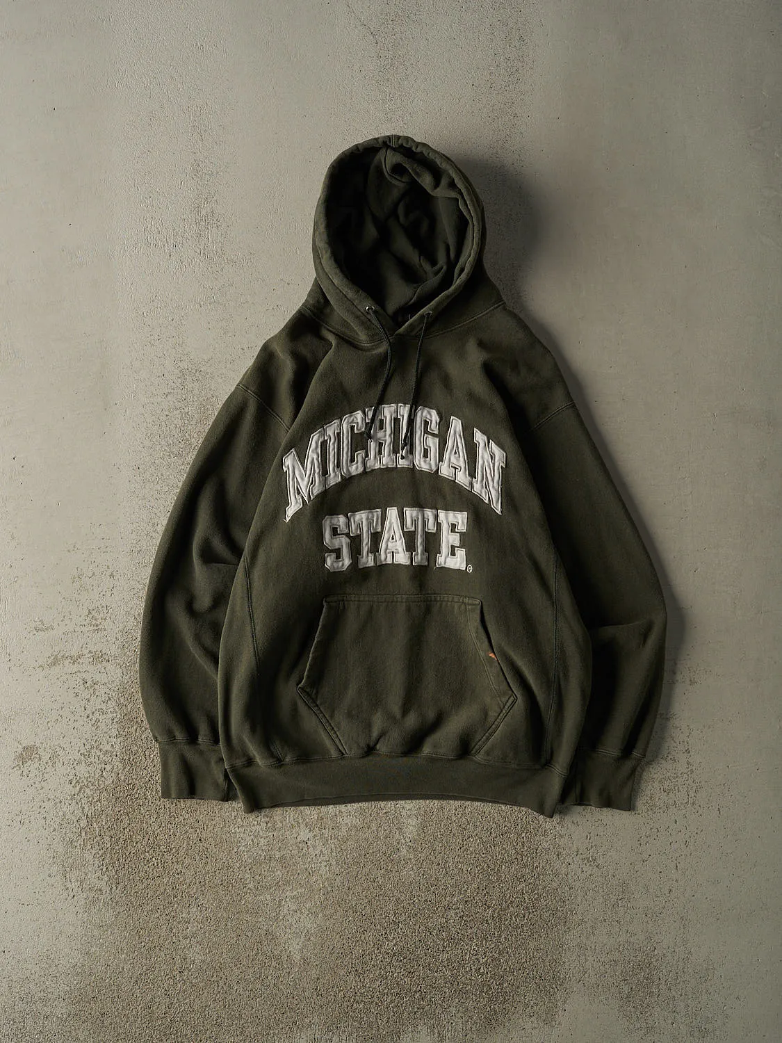 Vintage 90s Sun Faded Green Michigan State University Embroidered Hoodie (L/XL) sold by Rebalance Vintage