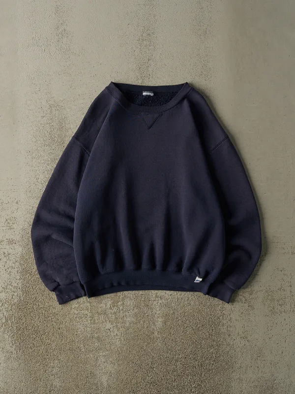 Vintage Y2K Navy Blue Russell Athletic Blank Crewneck (M) sold by Rebalance Vintage