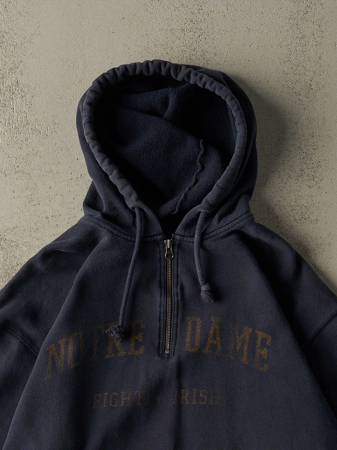 Vintage Y2K Navy Blue Notre Dame Fighting Irish Quarter Zip Hoodie (L) sold by Rebalance Vintage product image thumbnail 2