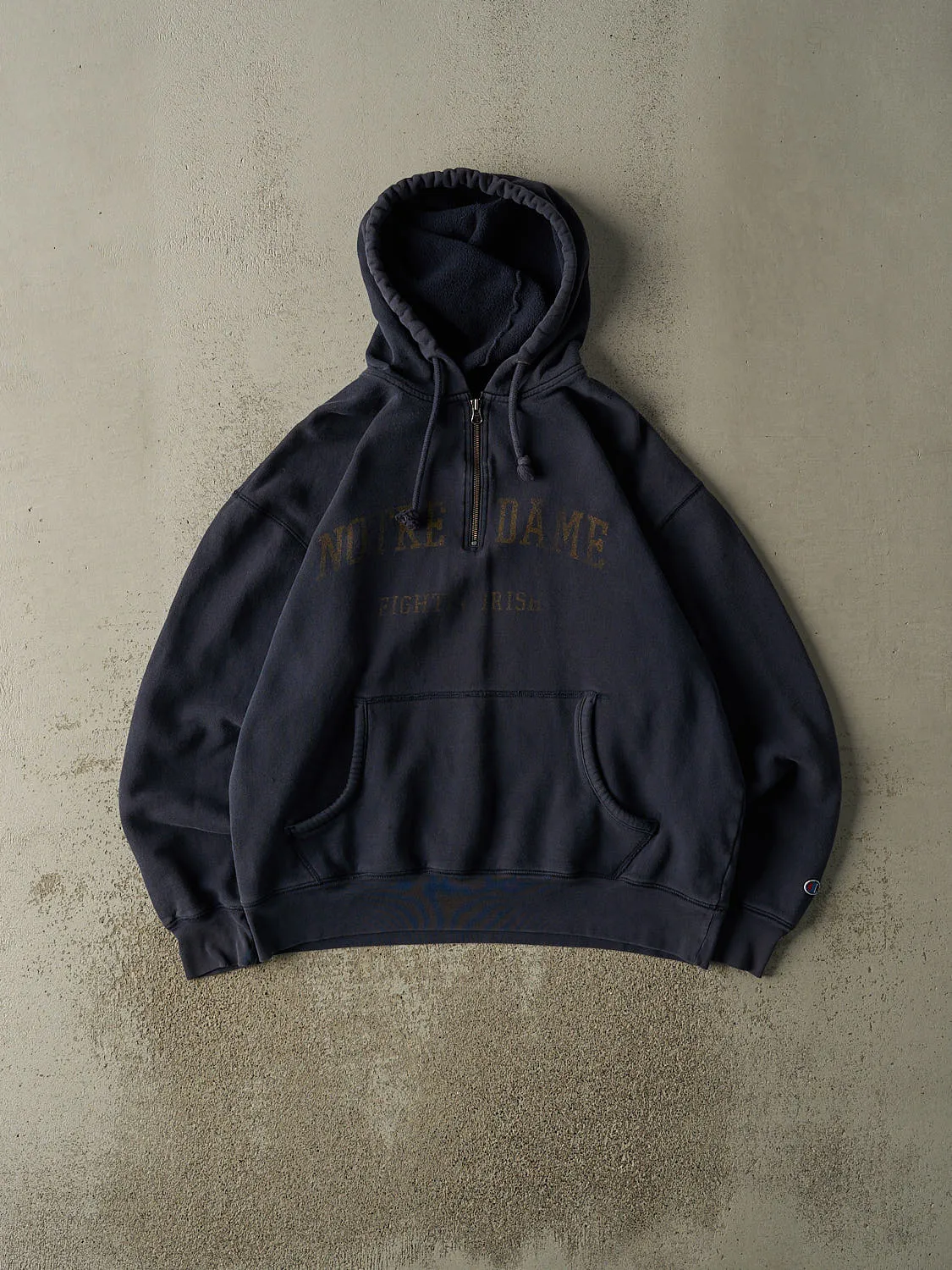 Vintage Y2K Navy Blue Notre Dame Fighting Irish Quarter Zip Hoodie (L) sold by Rebalance Vintage
