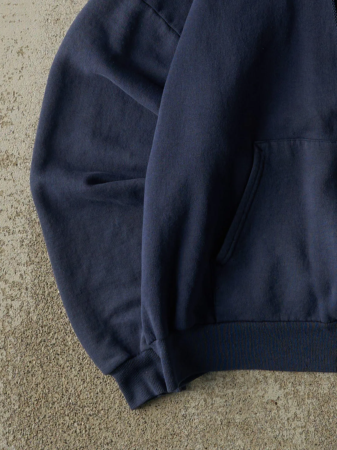 Vintage 90s Navy Blue Blank Zip Up Hoodie (S/M) sold by Rebalance Vintage product image thumbnail 3
