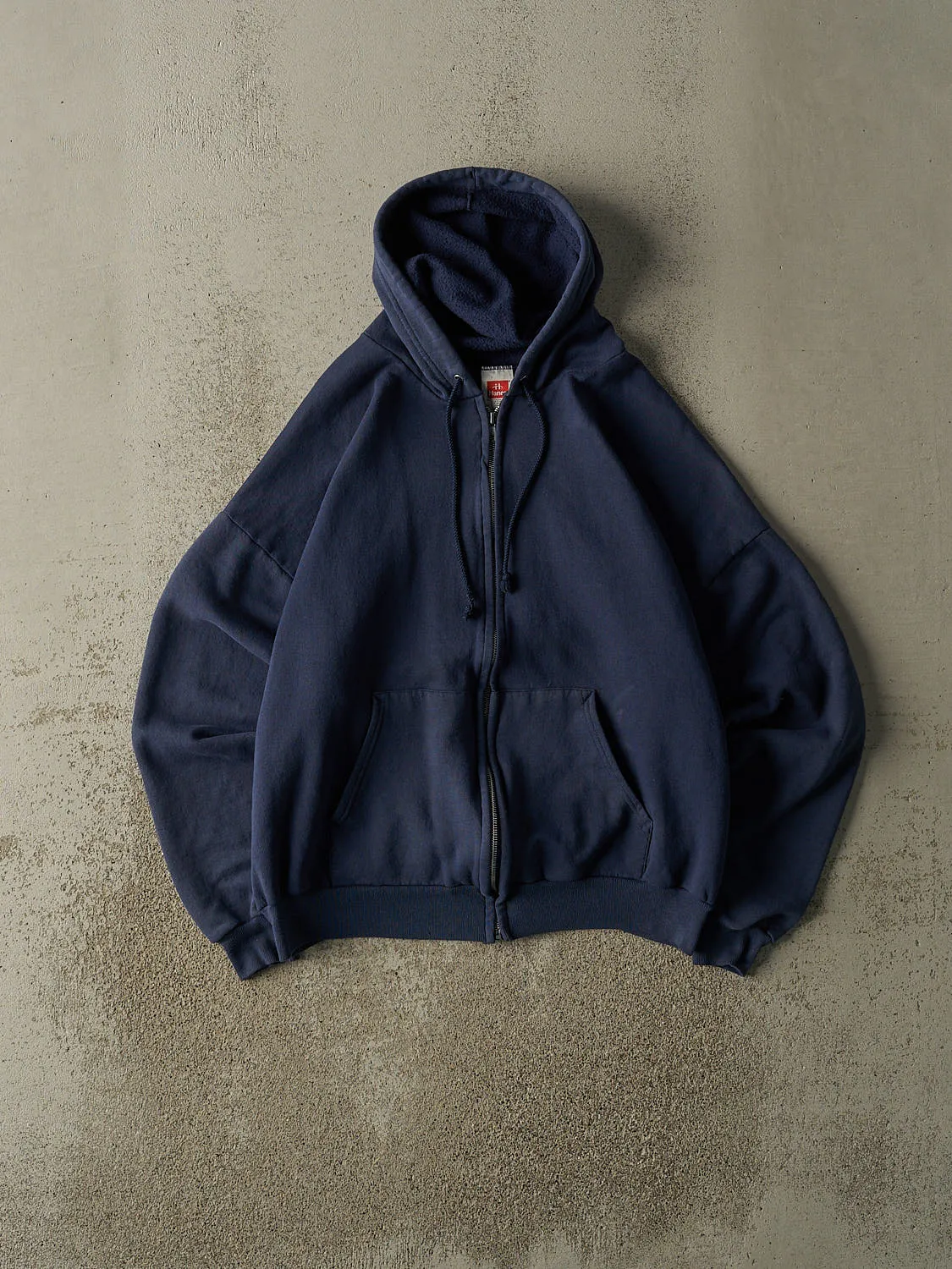 Vintage 90s Navy Blue Blank Zip Up Hoodie (S/M) sold by Rebalance Vintage