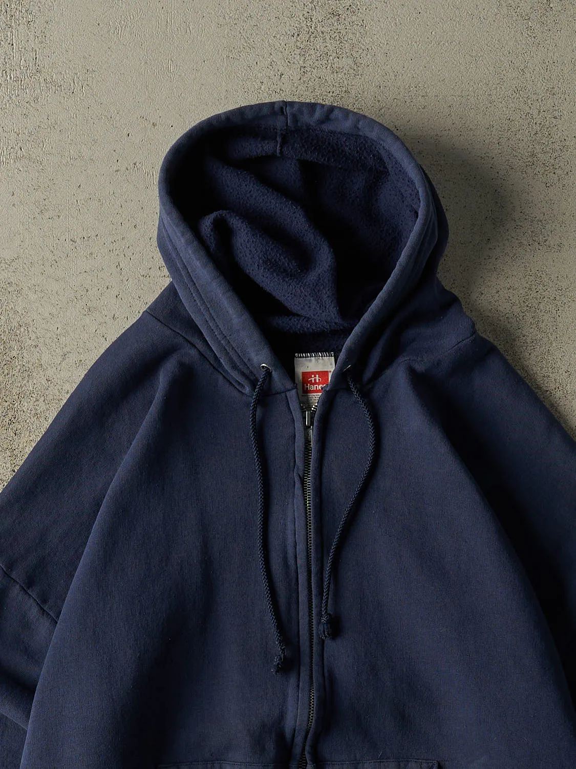 Vintage 90s Navy Blue Blank Zip Up Hoodie (S/M) sold by Rebalance Vintage product image thumbnail 2