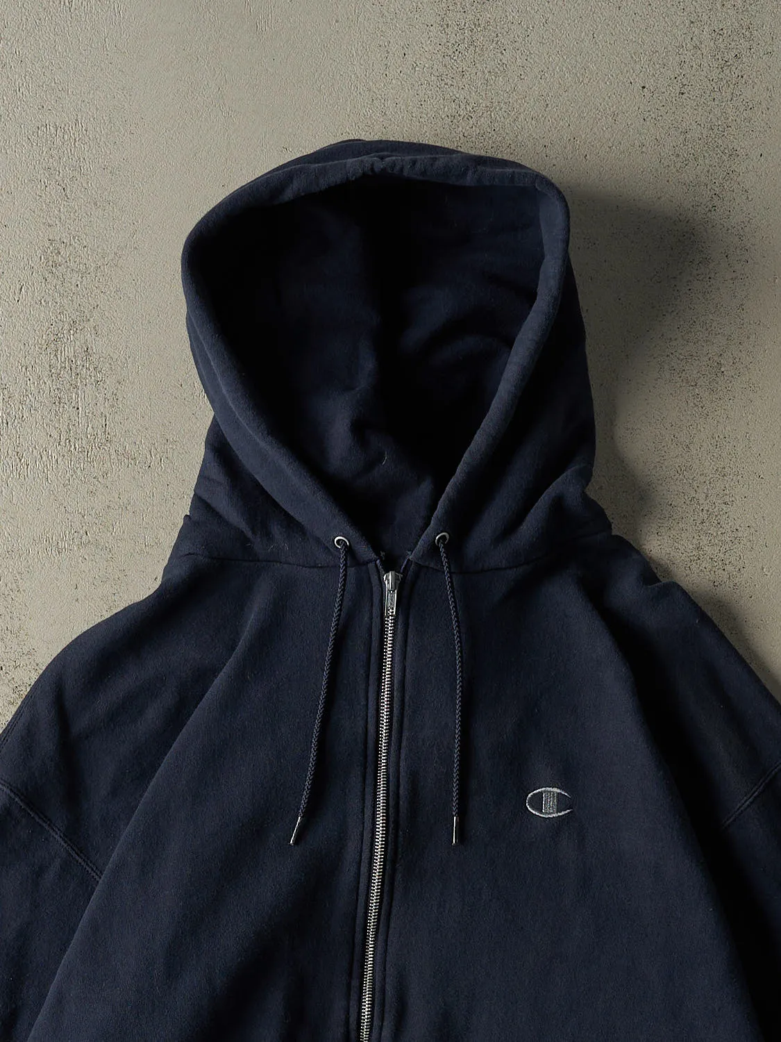 Vintage Y2K Navy Blue Champion Embroidered Zip Up Hoodie (XL/XXL) sold by Rebalance Vintage product image thumbnail 2