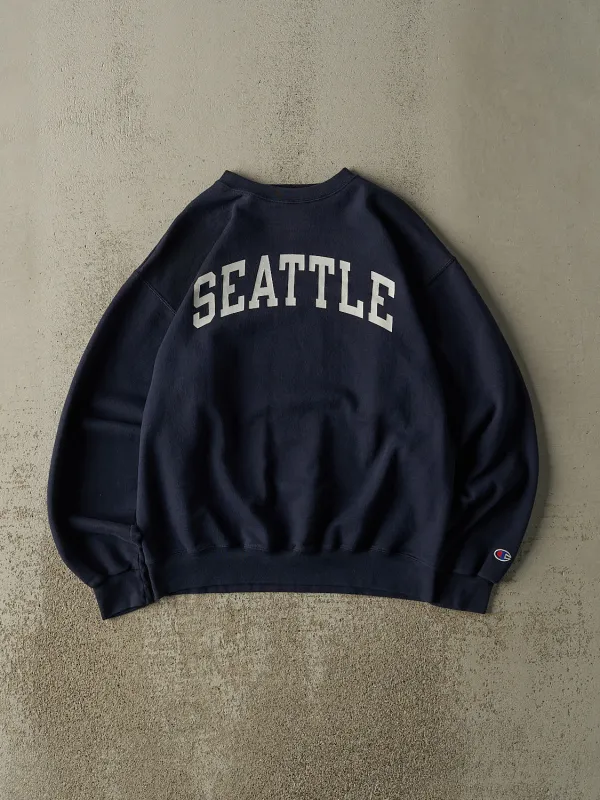 Vintage 90s Navy Blue Champion Seattle Crewneck (S/M) sold by Rebalance Vintage
