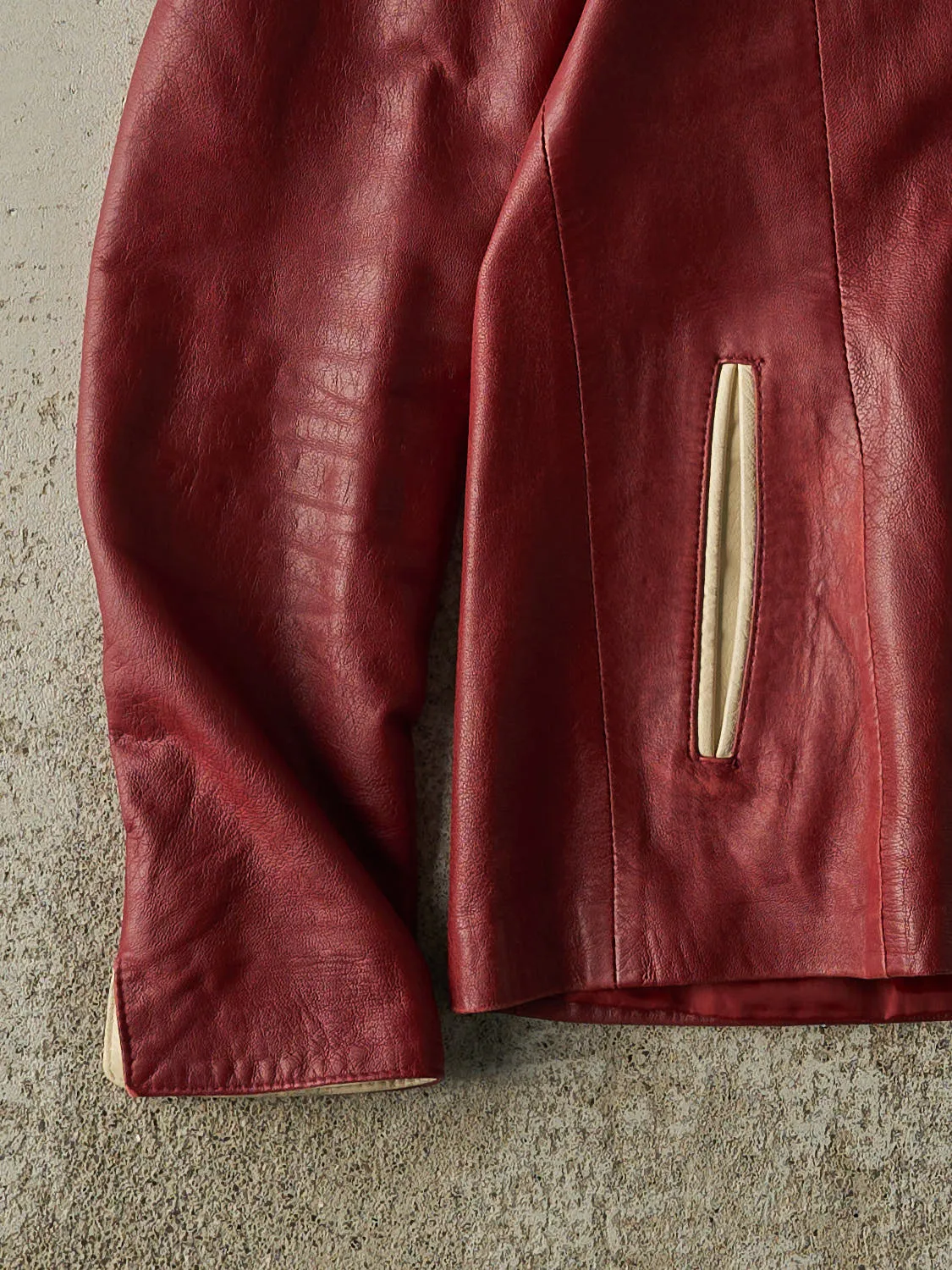 Vintage 90s Burgundy Leather Jacket (S) sold by Rebalance Vintage product image thumbnail 3