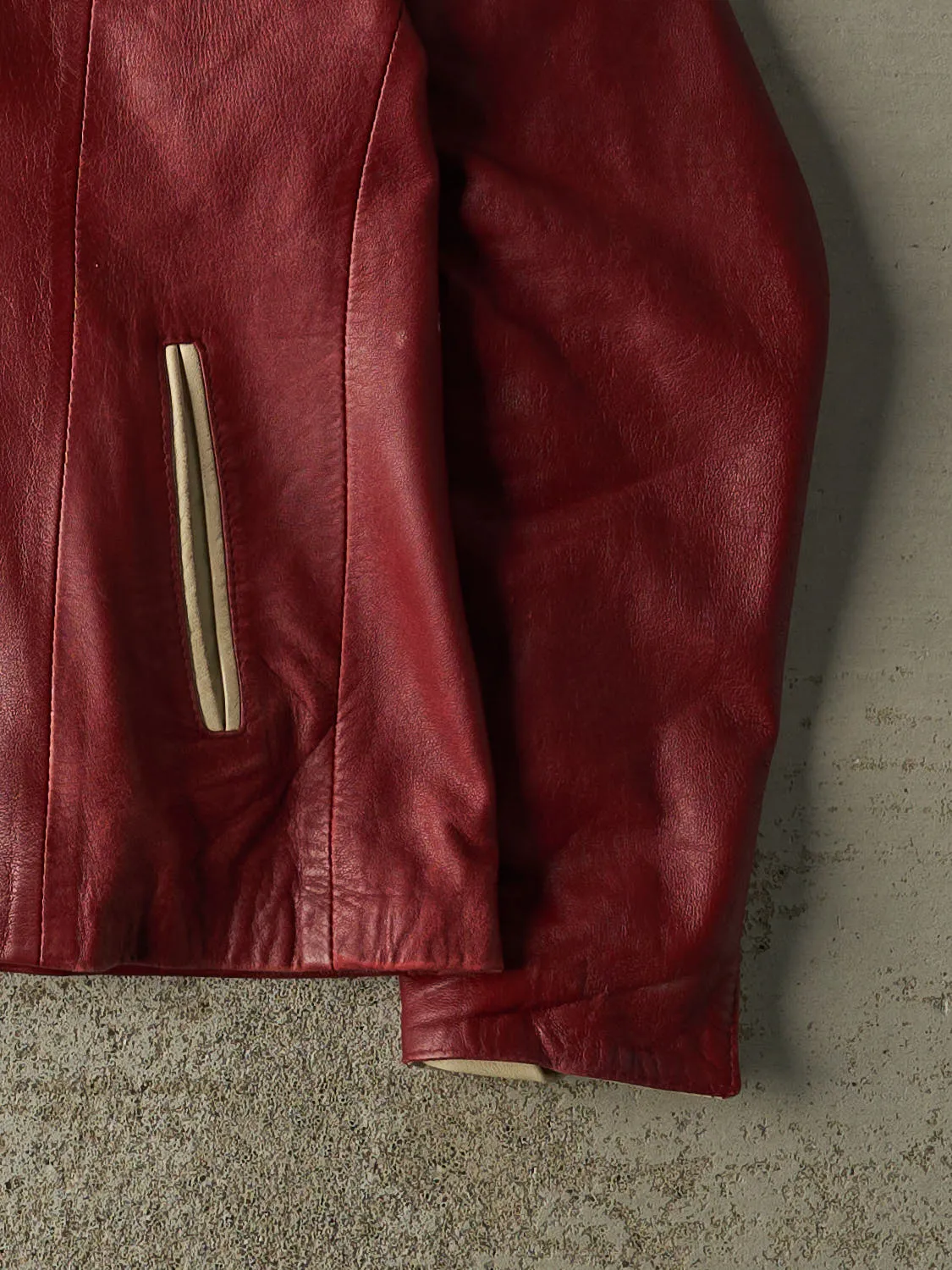 Vintage 90s Burgundy Leather Jacket (S) sold by Rebalance Vintage product image thumbnail 4