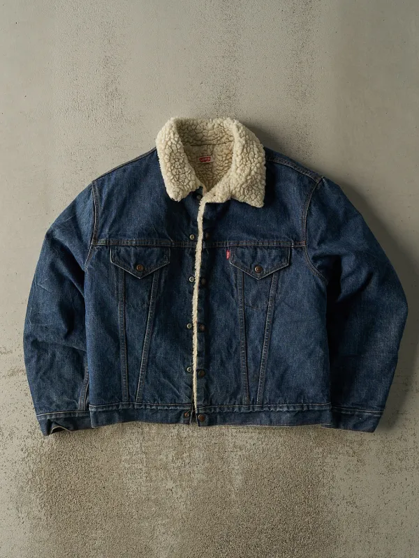 Vintage 90s Dark Wash Levi's Sherpa Lined Denim Jacket (M) sold by Rebalance Vintage