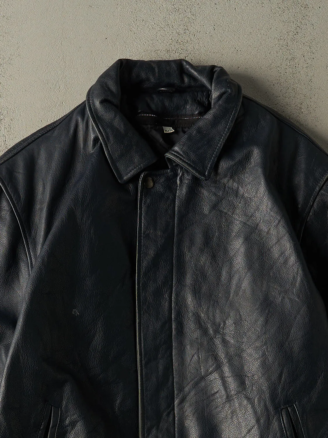 Vintage 90s Navy Blue Leather Jacket (L/XL) sold by Rebalance Vintage product image thumbnail 3
