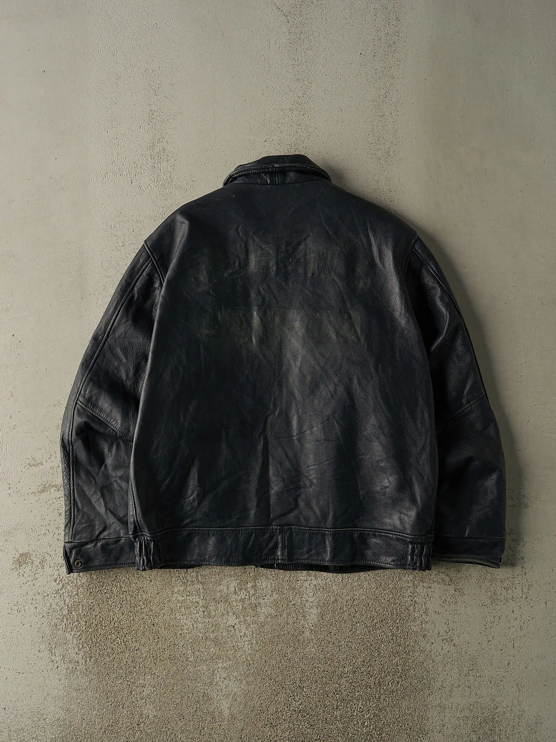Vintage 90s Navy Blue Leather Jacket (L/XL) sold by Rebalance Vintage product image thumbnail 2