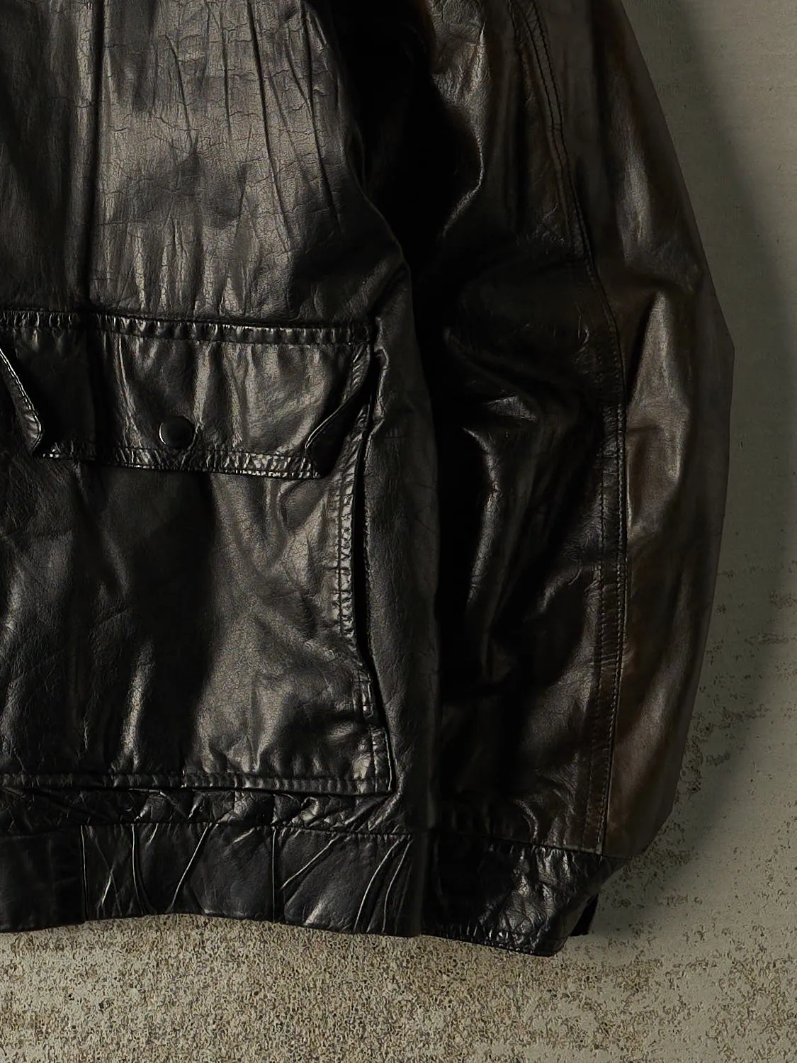 Vintage 80s Black London Fog Leather Bomber Jacket (M/L) sold by Rebalance Vintage product image thumbnail 5